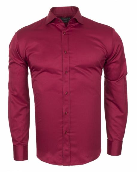 SL 6111 Men's claret red plain double cuff shirt with cufflinks